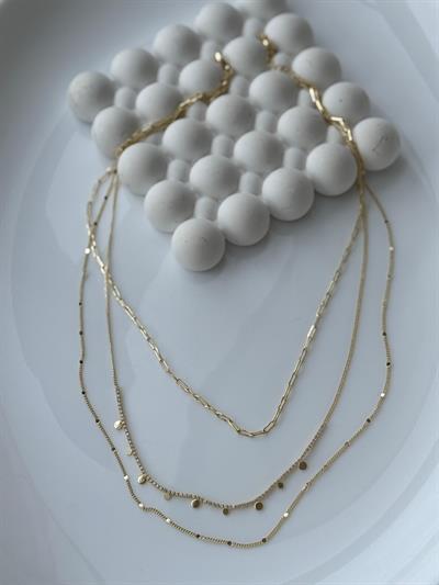 Altın Kaplama Lazer Kesim Dore Yonca Sallantılı Minimal Üçlü Kolye 