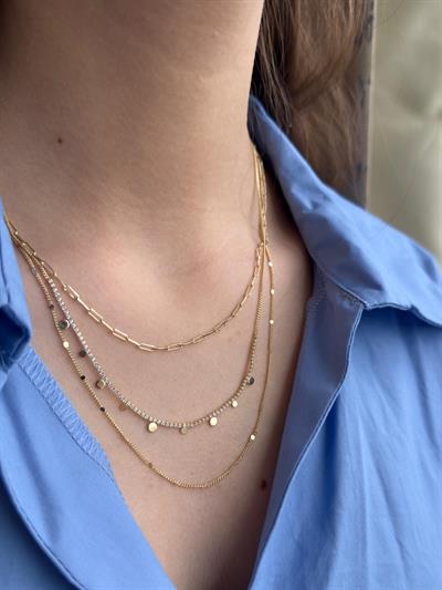 Altın Kaplama Lazer Kesim Dore Yonca Sallantılı Minimal Üçlü Kolye 