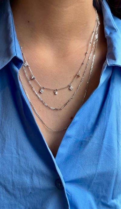 Altın Kaplama Lazer Kesim Gri Yonca Sallantılı Minimal Üçlü Kolye 