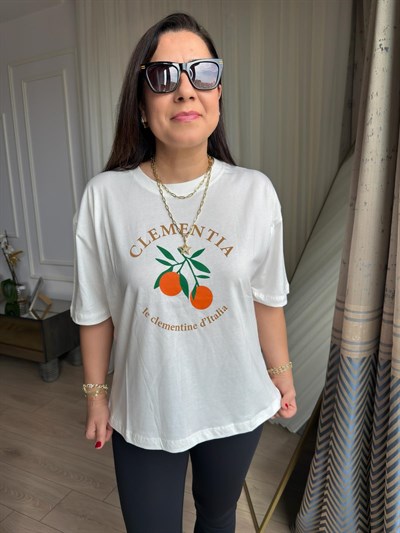 Bisiklet Yaka Pamuklu Turunç Baskılı T-Shirt