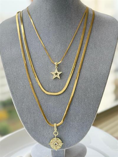 Çelik 14k Çoklu  Yıldız Kolye