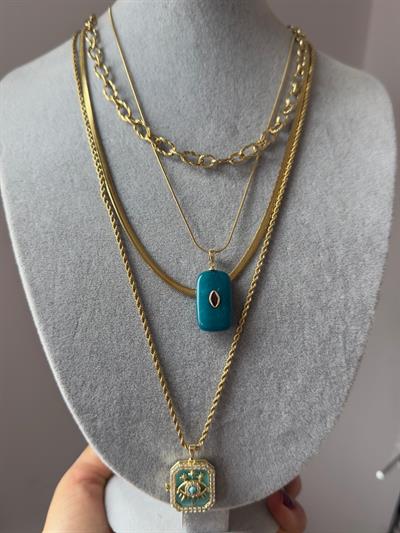 Çelik 14k Çoklu Turkuaz Figürlü Kolye