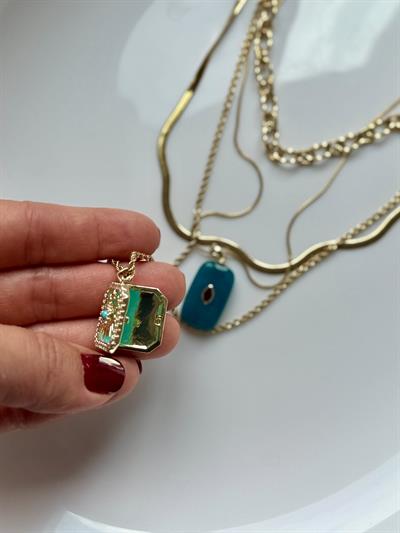 Çelik 14k Çoklu Turkuaz Figürlü Kolye