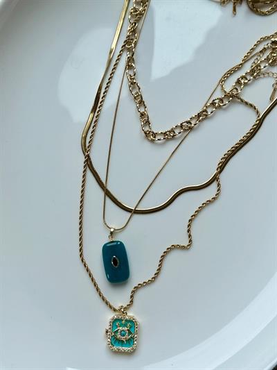 Çelik 14k Çoklu Turkuaz Figürlü Kolye