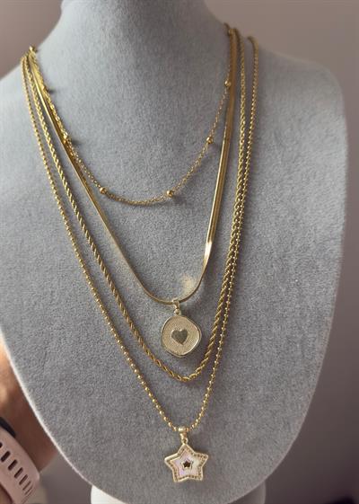 Çelik 14k Dore 4Lü Set Kolye