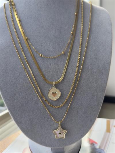 Çelik 14k Dore 4Lü Set Kolye