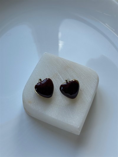 Çelik Çift Taraflı Bordo Kalp Küpe