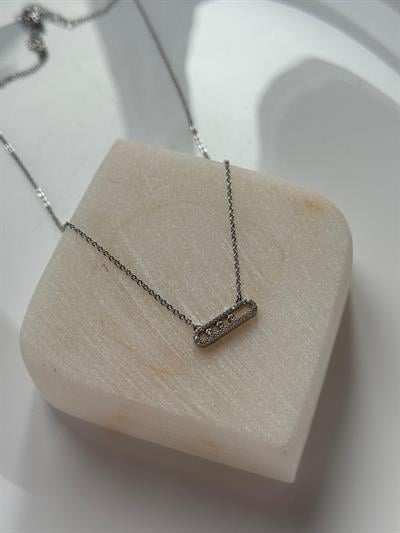 Çelik Gri Oval Zirkon Taşlı Kolye