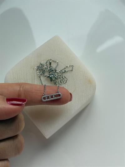 Çelik Gri Oval Zirkon Taşlı Kolye