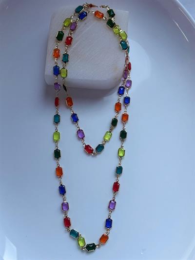 Çelik Renkli Taşlı Kolye- 70cm