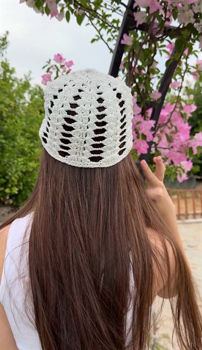 Deniz Kabuğu Aksesuarlı File Bandana Beyaz