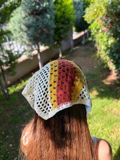 Kahverengi Desenli Üçgen İpli Bandana