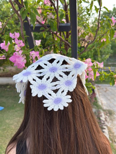 Lila Çiçekli  Üçgen İpli Bandana
