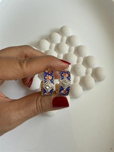 Özel Seri 14k Altın Kaplama Lacivert Mineli &Taşlı Halka Küpe