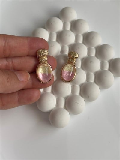 Özel Seri İki Renkli Pembe Sarı Küpe