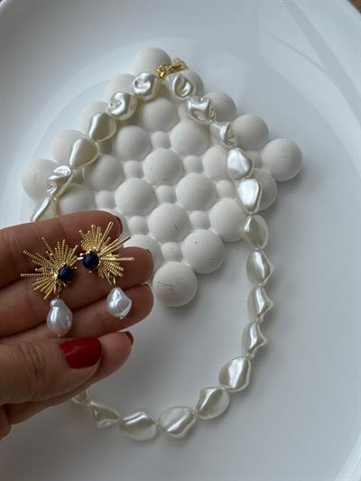 Özel Seri İnci Kolye Lacivert  Kombin