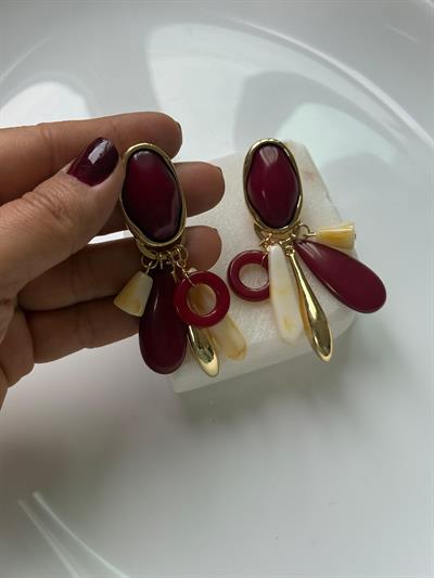 Özel Seri Kemik Bordo  Küpe