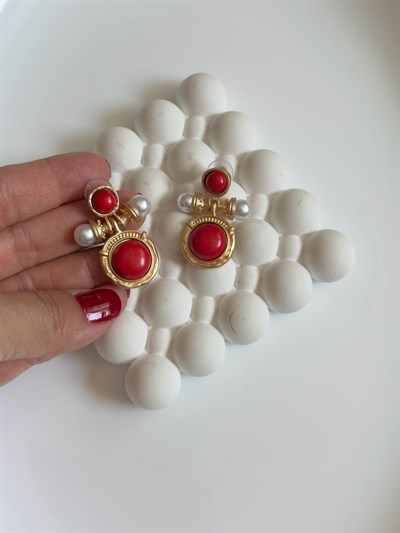 Özel Seri Kırmızı Vintage Küpe