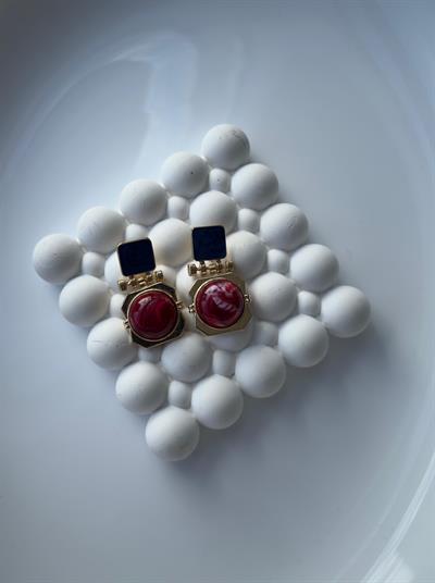 Özel Seri Lacivert Mineli Bordo Taşlı Kare Model Küpe