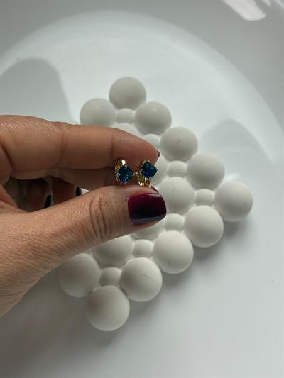 Özel Seri Mineli  Çiçek  Deteylı  Halka Küpe Kombini  Lacivert