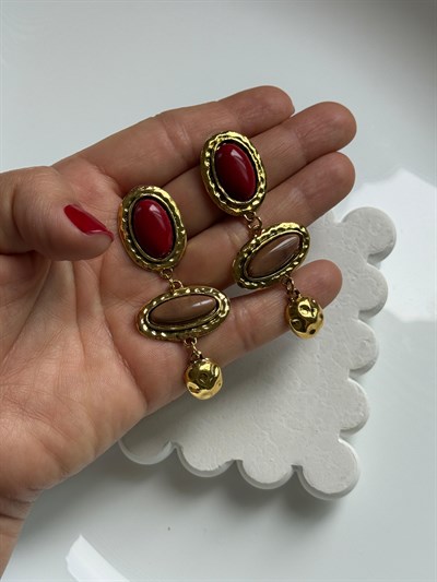 Özel Seri Vintage Bordo Kahve Sallantılı Küpe 
