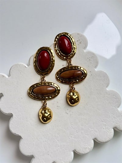 Özel Seri Vintage Bordo Kahve Sallantılı Küpe 