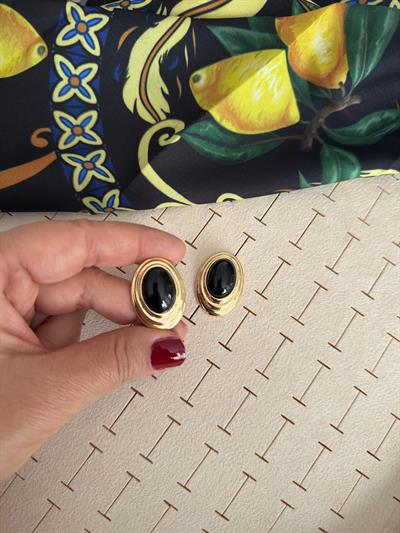 Özel Seri Vintage Siyah Düğme Model Küpe