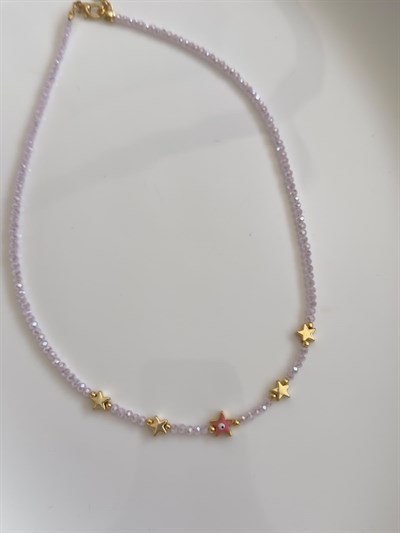 Soft Pembe Kristal Boncuklu Yıldız Figürlü Kolye