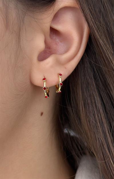 Viip 14k Mini Kırmızı Taşlı Çocuk  Küpe