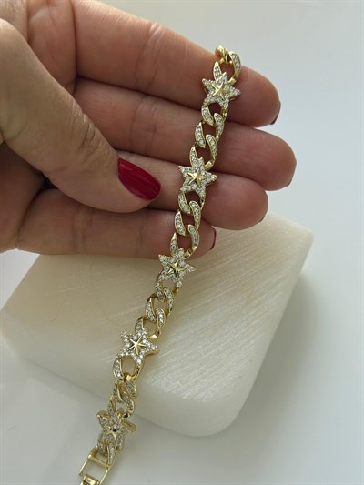 Vip 14 Dore Zirkon Taşlı Yıldız Bileklik