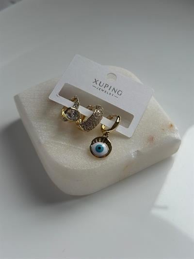 Vip  14k 3lü Nazarlı Küpe