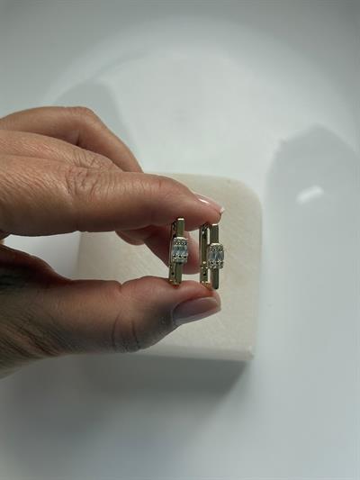 Vip 14k Dikdörtgen Zirkon Taşlı Küpe