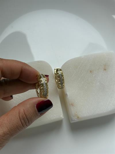Vip 14k Dore Etnik Taşlı Halka Küpe