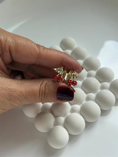 Vip 14k Dore Noktalı Kirazlı Çocuk Küpe