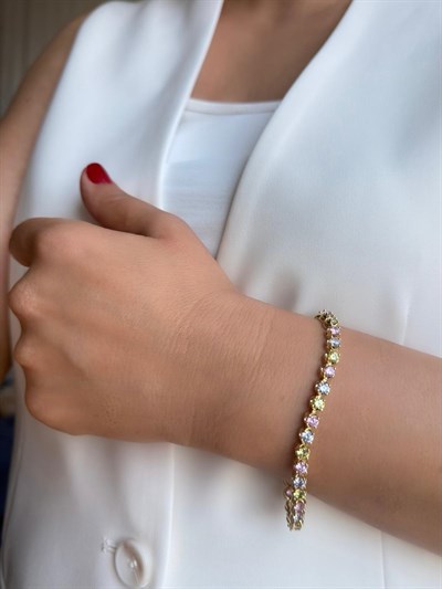 Vip 14k Dore Renkli Taşlı Bileklik
