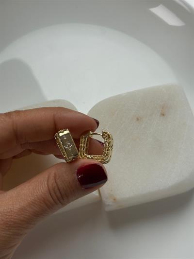 Vip 14k Dore Zirkon Taşlı Kare Küpe