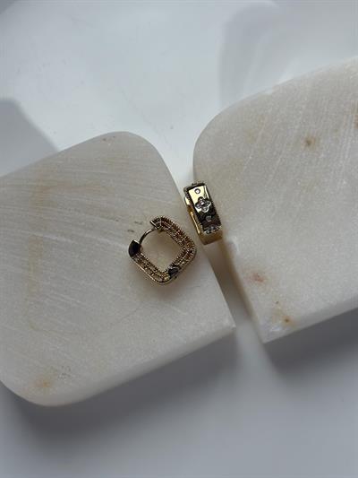 Vip 14k Dore Zirkon Taşlı Kare Küpe