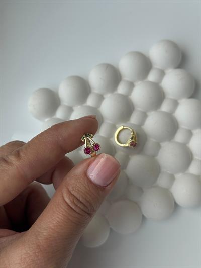 Vip 14k Fuşya Kiraz Çocuk Küpe