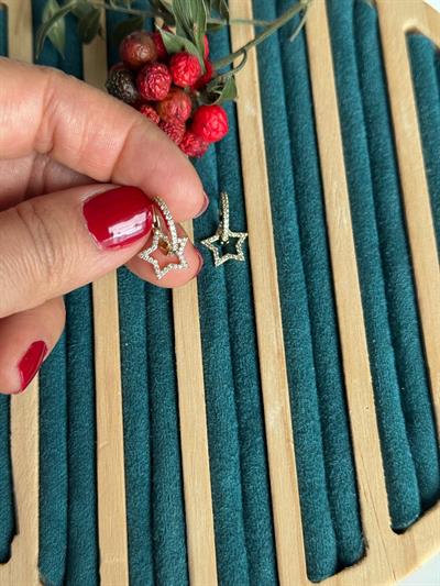 Vip 14k Gold Zirkon Taşlı Yıldızlı  Mini Halka Küpe