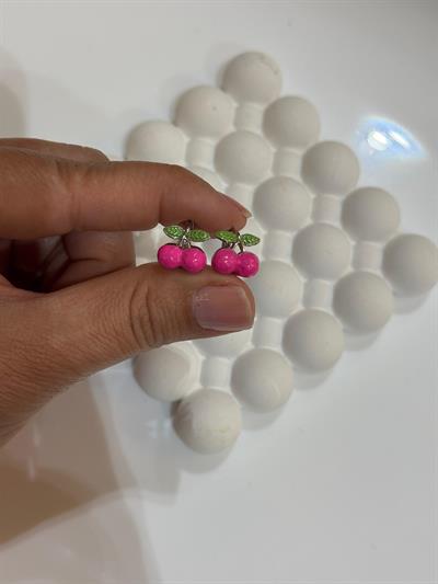 Vip 14k Gri Halka Pembe Kiraz Çocuk Küpesi