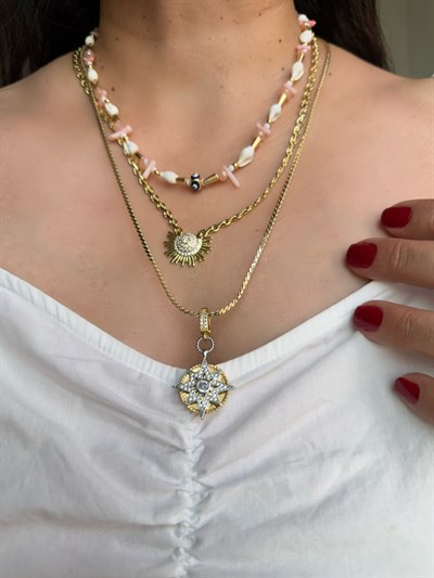 Vip 14K Güneş Kolye Kombini