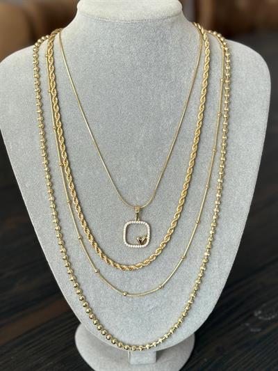 Vip 14k Kare Zirkon Taşlı Kolye Kombini