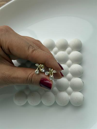 Vip 14k Klasik Taşlı Kiraz Çocuk Küpesi