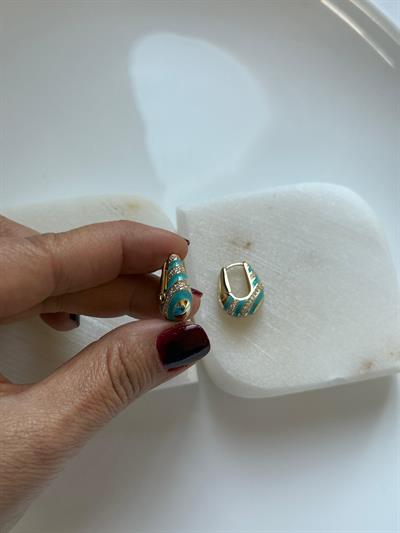 Vip 14k Mavi Mineli Zirkon Taşlı  Oval Küpe