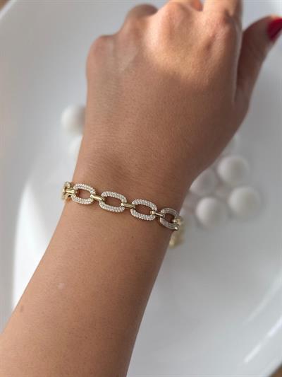 Vip 14k Oval  Zirkon Taşlı Bileklik