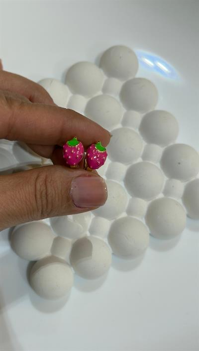 Vip 14k Pembe Çilek Çocuk Küpesi
