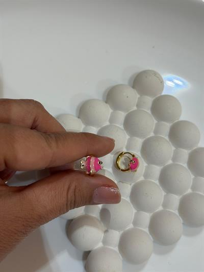 Vip 14k Pembe Çizgili Balık Çocuk Küpesi