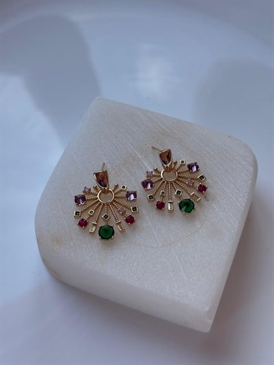 Vip 14k Renkli Taşlı Güneş  Küpe