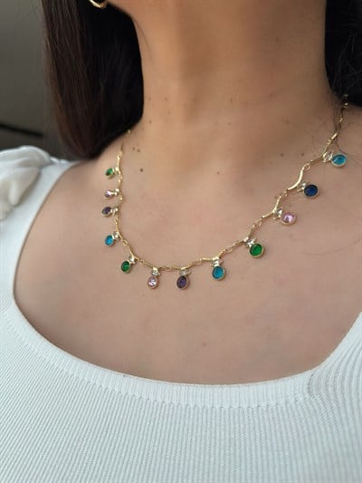 Vip 14k Renkli Taşlı Kolye
