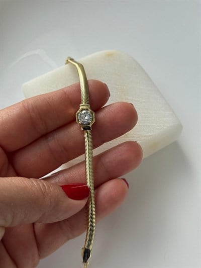 Vip 14k Zirkon Taşlı İtalyan Zincirli Bileklik